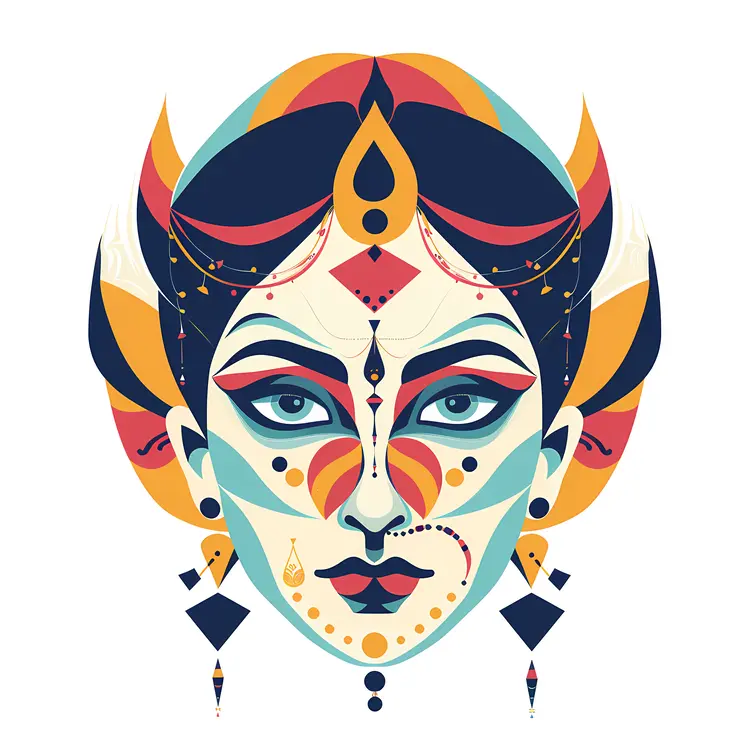 Abstract Deity Illustration with Geometric Patterns