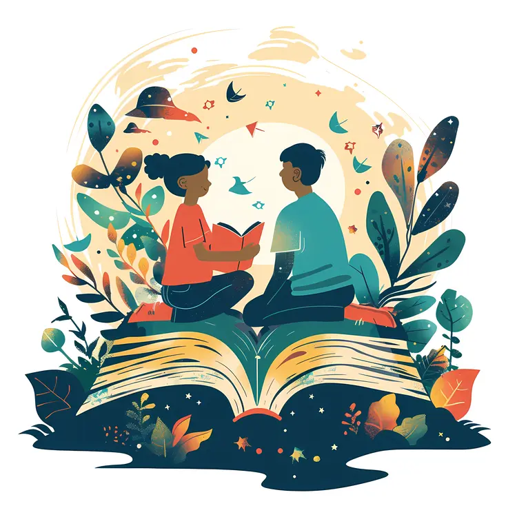 Children Reading with Nature