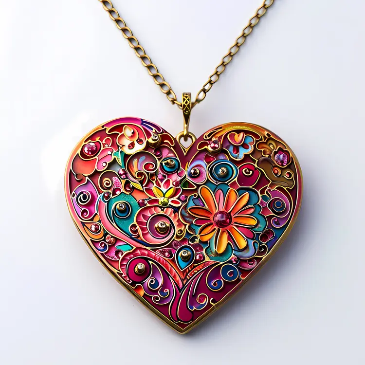Floral Colorful Heart Necklace