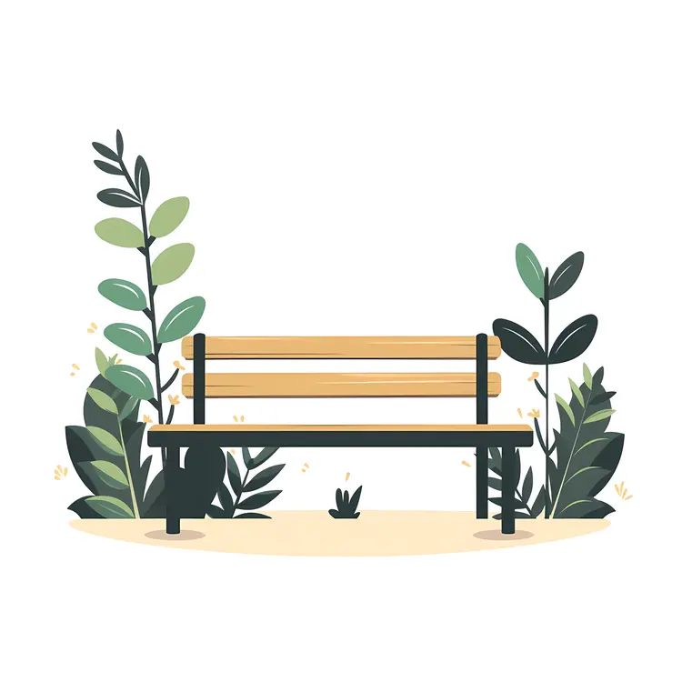 Wooden Bench with Plants