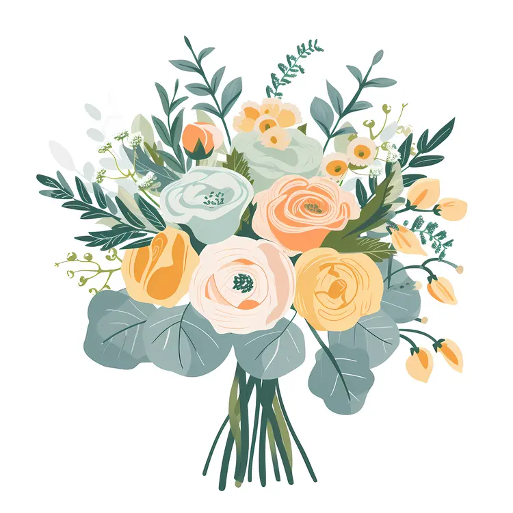 Pastel Floral Bouquet with Green Leaves