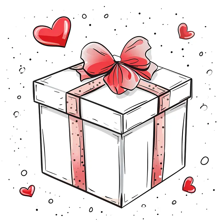 Gift Box with Ribbon and Hearts