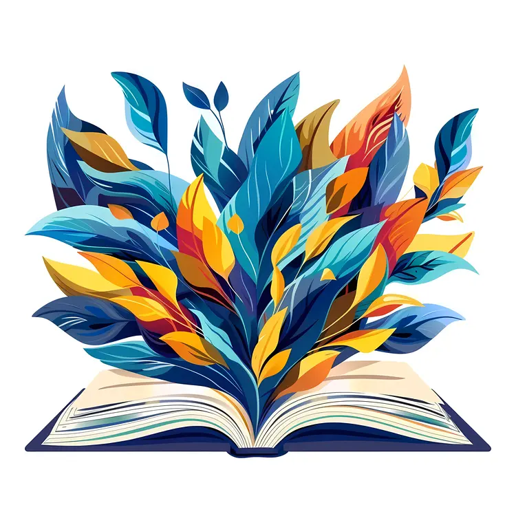 Colorful Leaves Emerging from Open Book