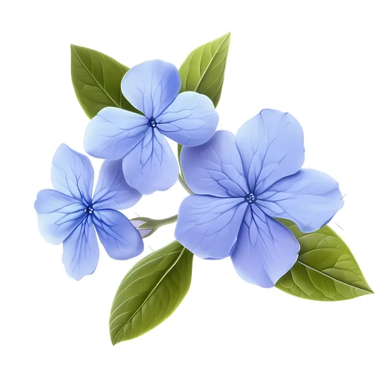 Trio of Blue Flowers with Green Leaves