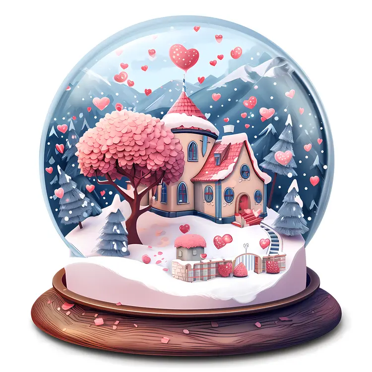 House with Heart Tree in Snow Globe