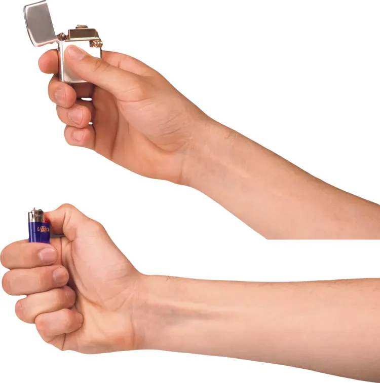 Hand Holding Different Types of Lighters