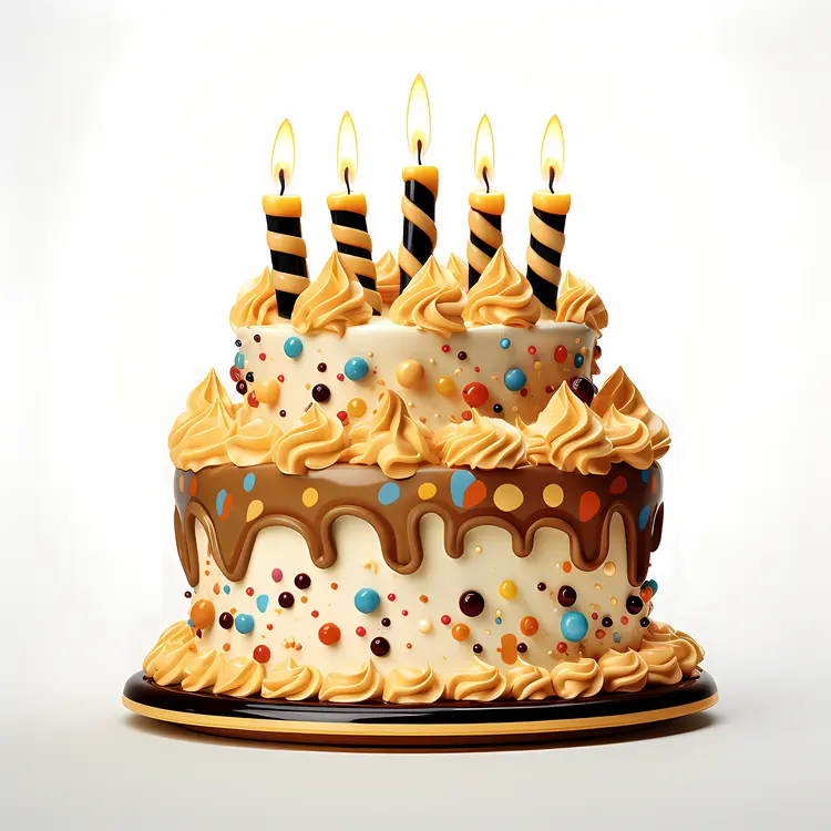 Decorated Cake with Candles for Birthday Celebration