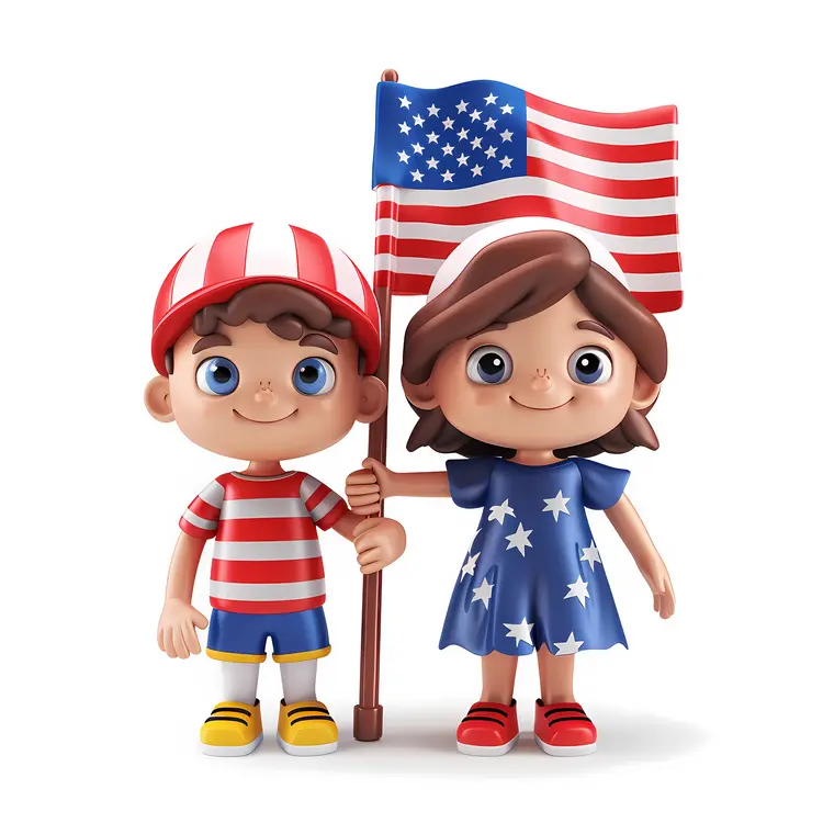 Patriotic Kids Holding USA Flag