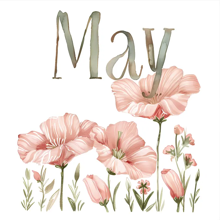 May Text with Pink Flowers