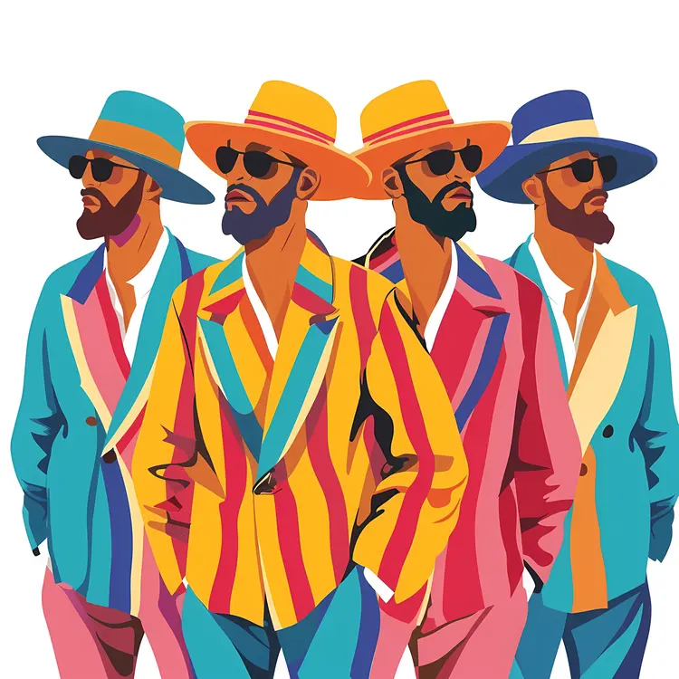 Group of Men in Colorful Striped Suits