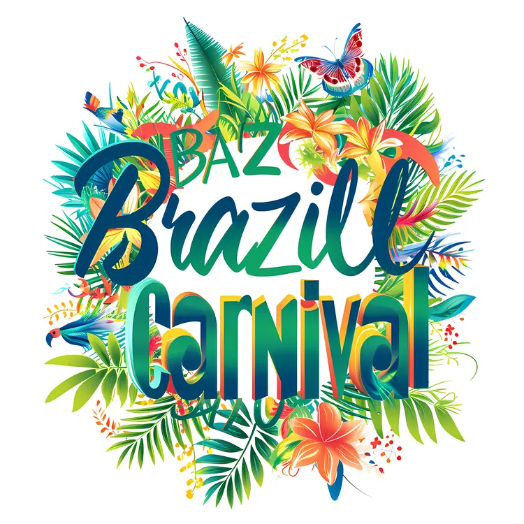 Brazil Carnival with Lush Tropical Leaves and Flowers