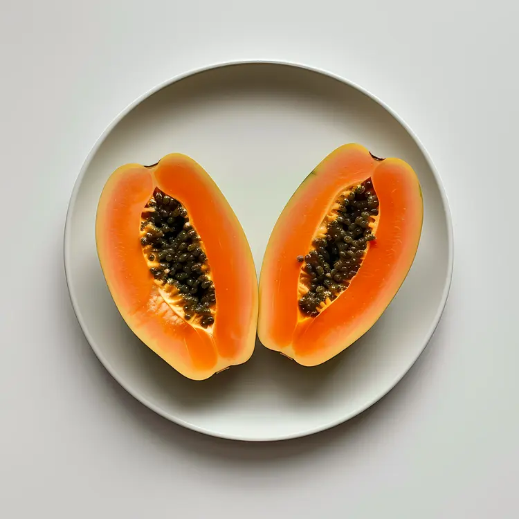 Papaya Halves on a White Plate