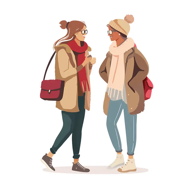 Two Friends Talking in Winter Clothing