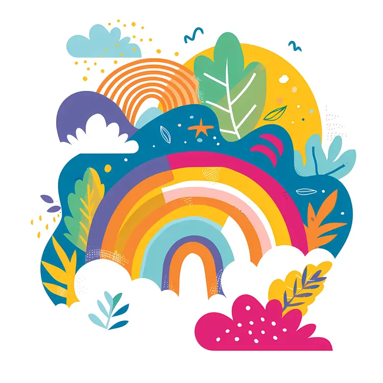Abstract Rainbow and Leaves Illustration