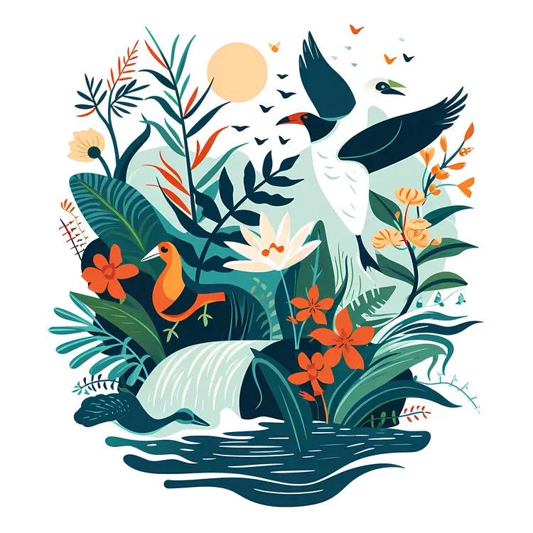 Birds in a Colorful Wetland