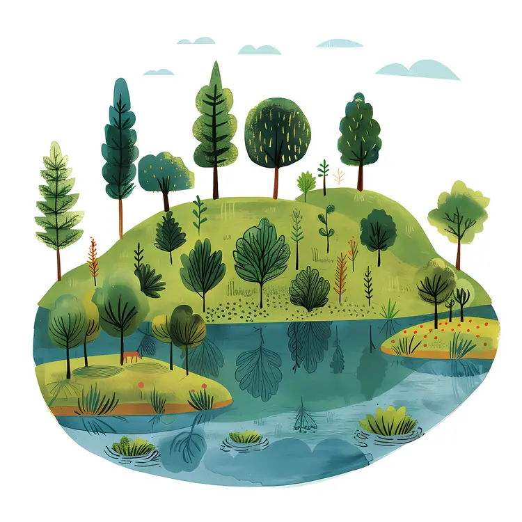 Forest and Lake in a Serene Landscape