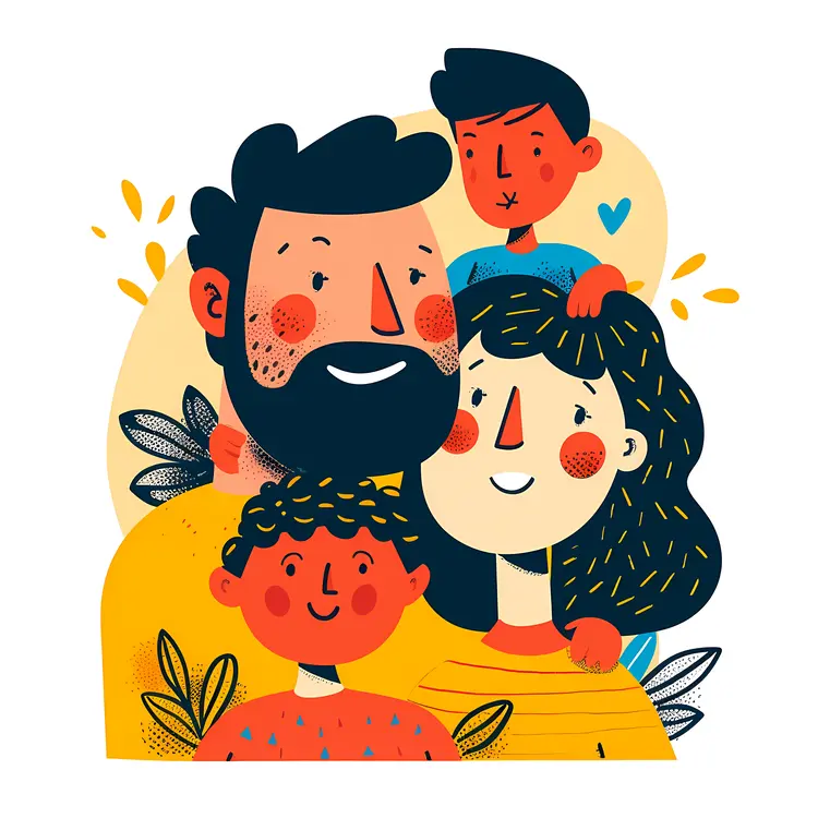 Happy Family Illustration with Parents and Children