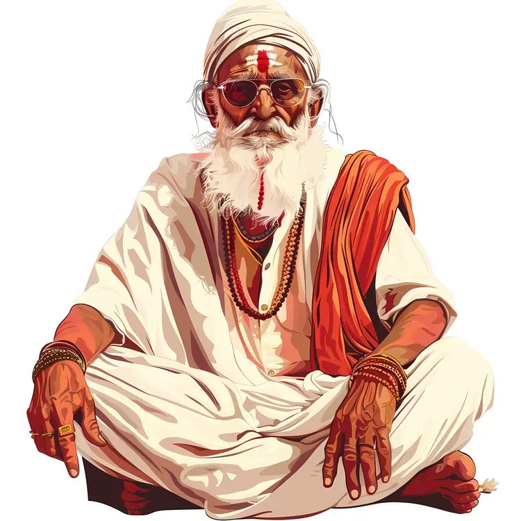 Elderly Man in Traditional Attire with Beads and Turban