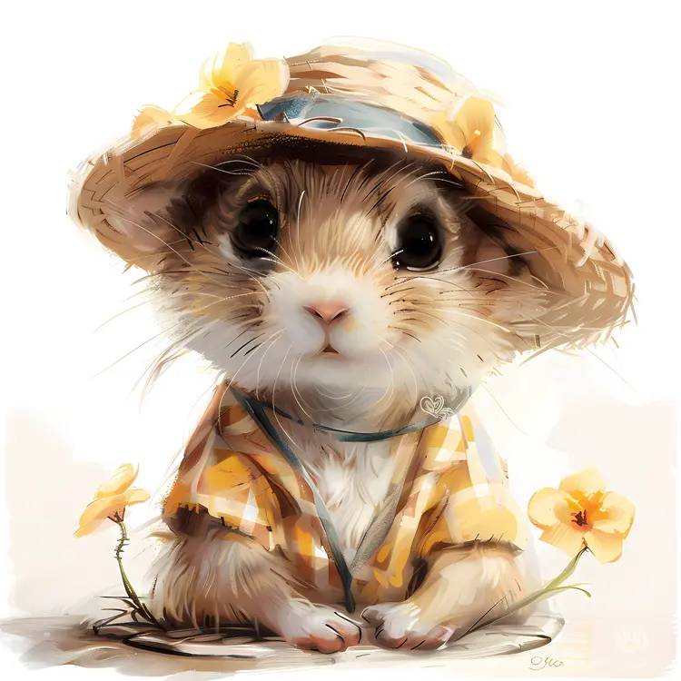 Adorable Mouse in Straw Hat