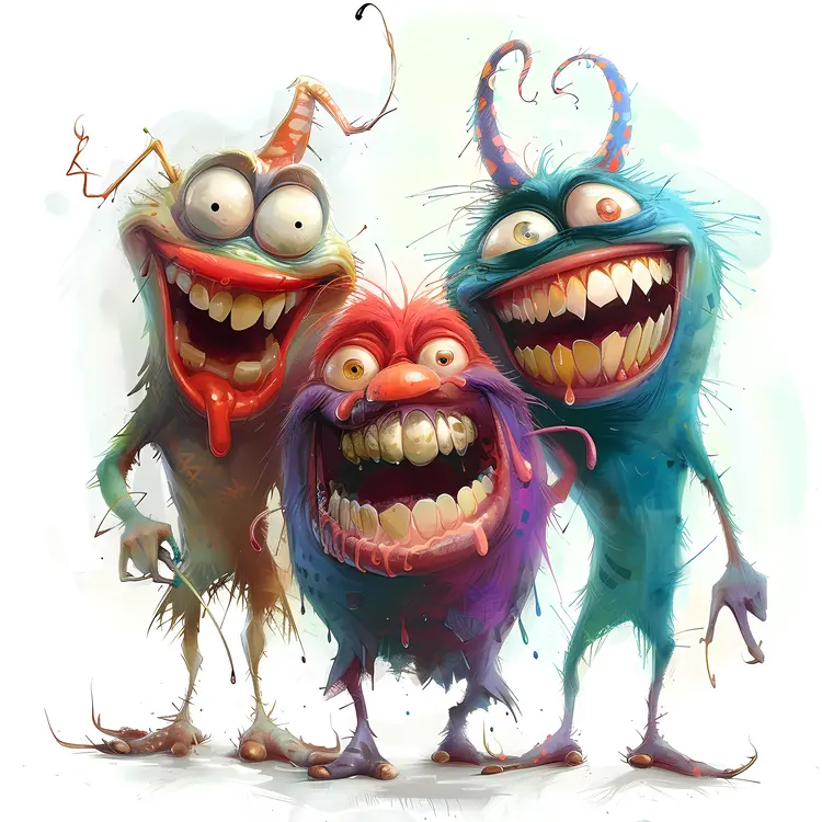 Three Laughing Cartoon Monsters