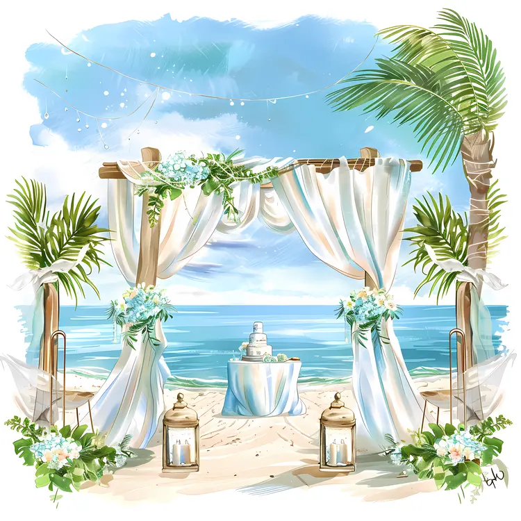 Beach Wedding Arch with Cake