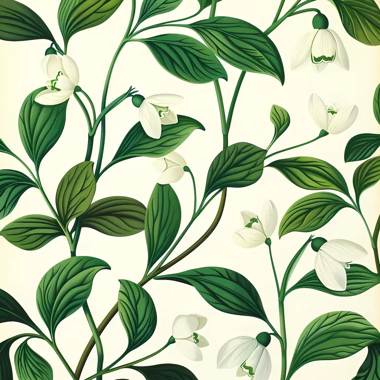 Snowdrop Flowers with Green Leaves