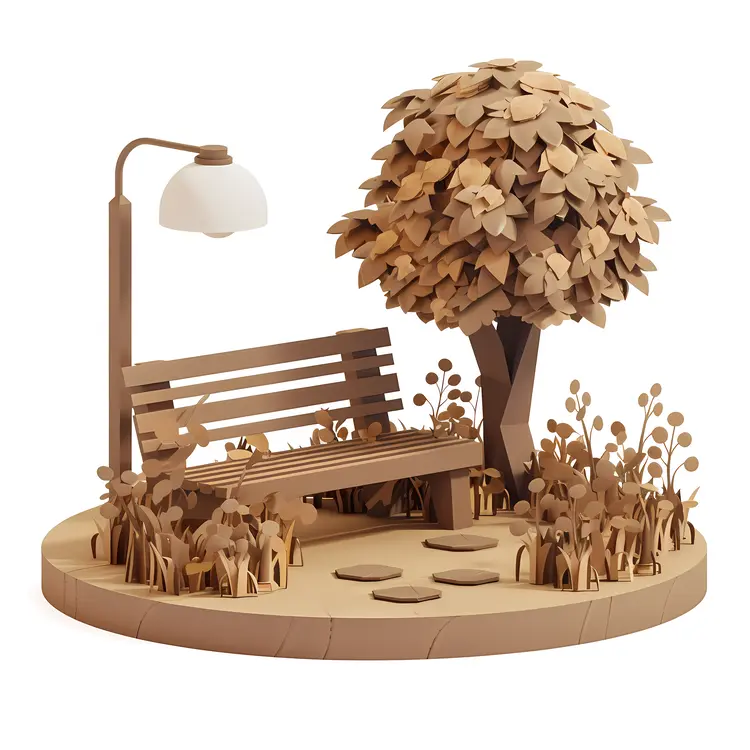Artistic Bench and Tree in Park