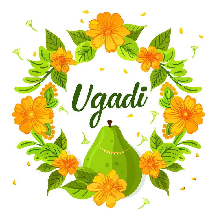 Ugadi Celebration with Pear and Floral Wreath