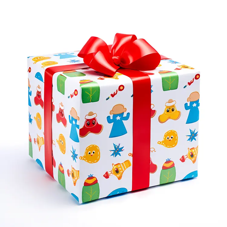 Gift Box with Colorful Wrapping Paper and Ribbon