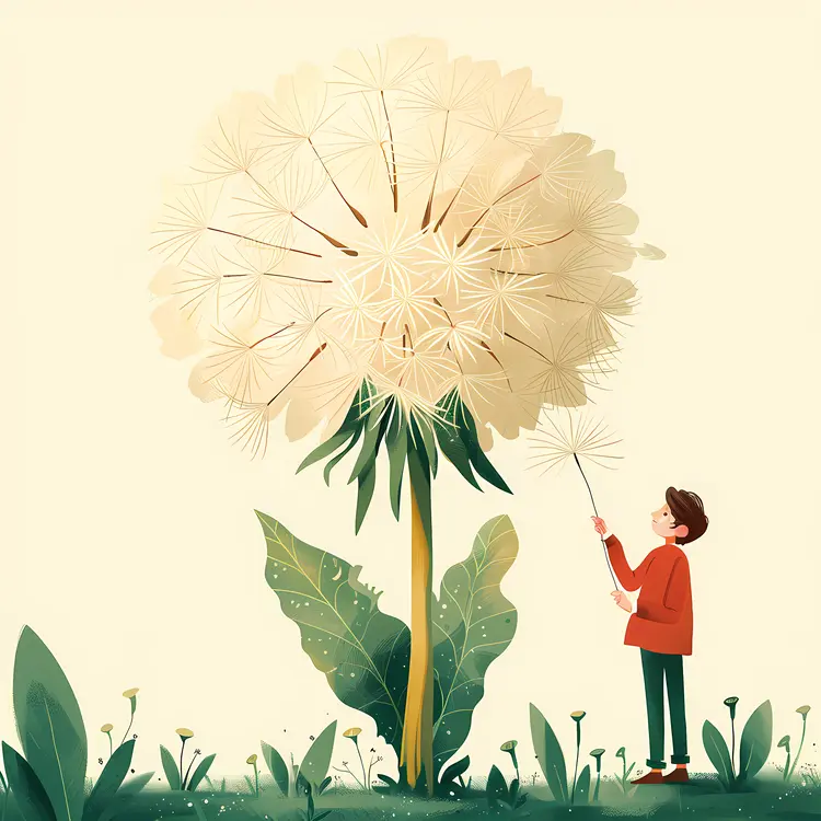 Boy Blowing a Giant Dandelion