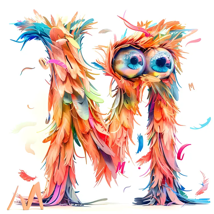 Colorful Feathered Letter M Illustration