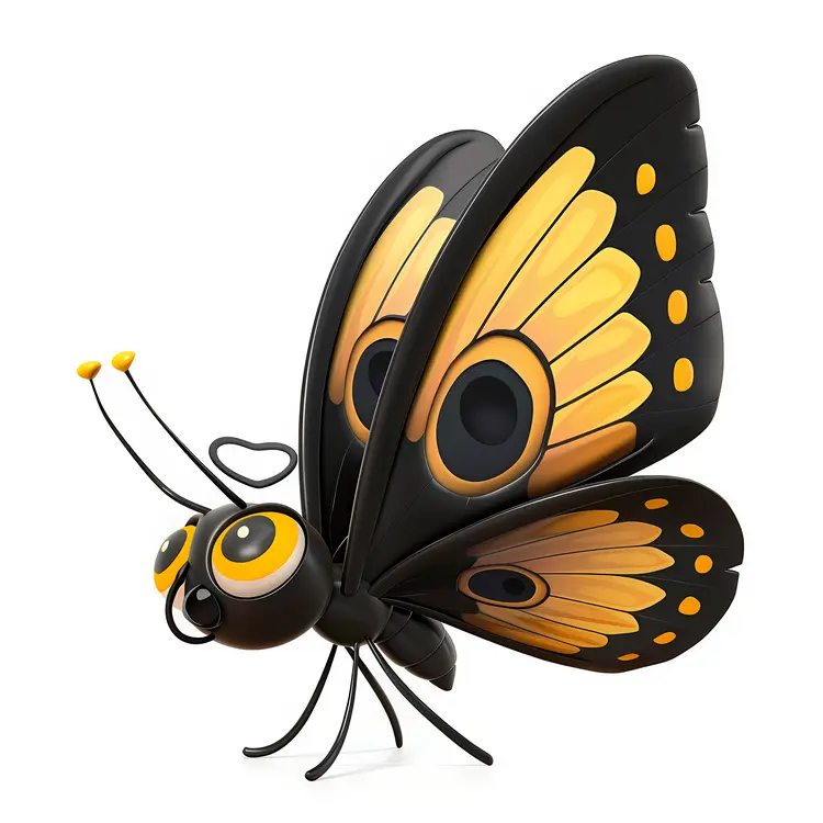 Cute Yellow Cartoon Butterfly with Animated Wings