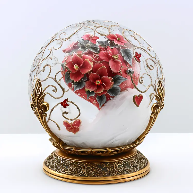 Heart and Flowers in a Snow Globe for Valentine's Day