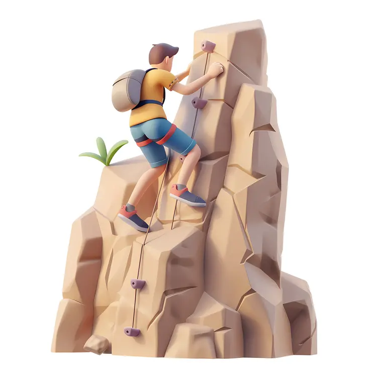 Rock Climber Scaling a Rocky Cliff