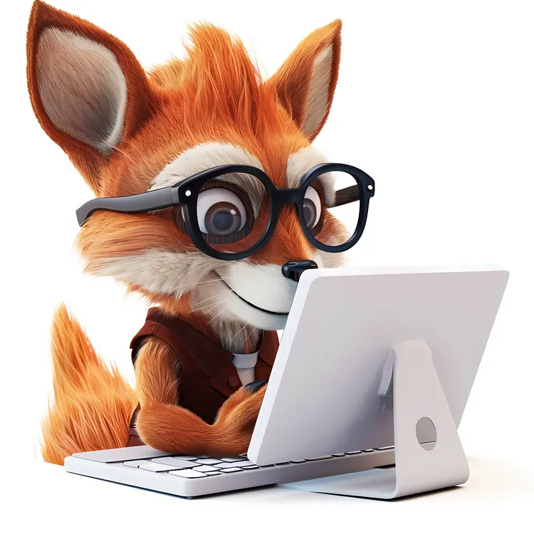 Cute Fox with Computer and Glasses
