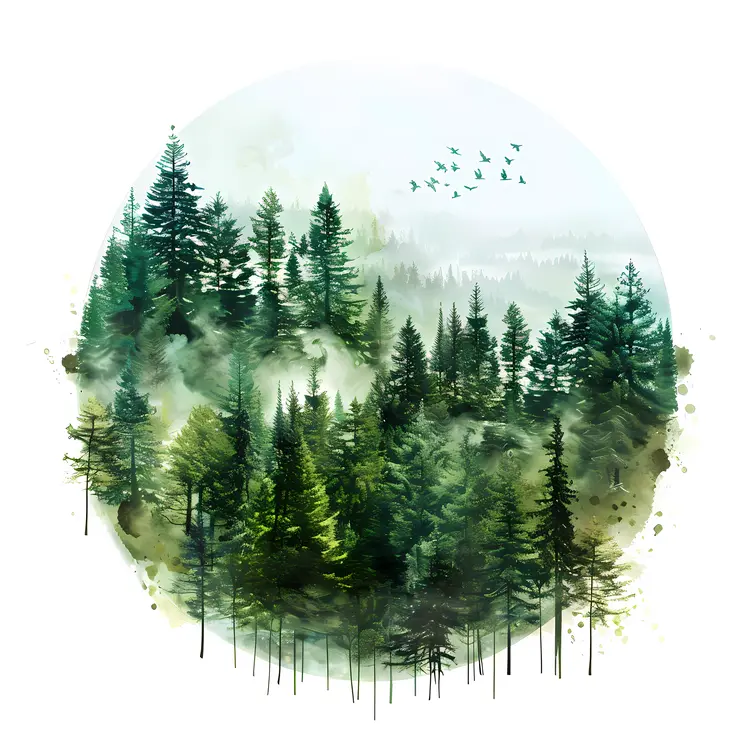 Serene Green Forest with Birds