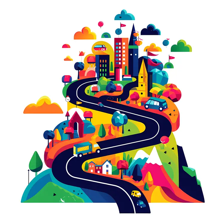 Colorful Winding Road Through Urban Landscape