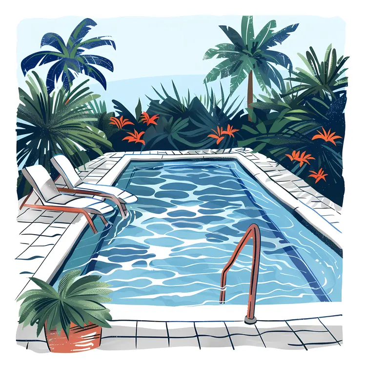 Tropical Swimming Pool with Lush Greenery