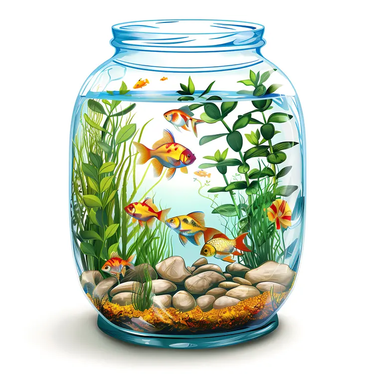 Jar Fish Tank with Fish and Plants