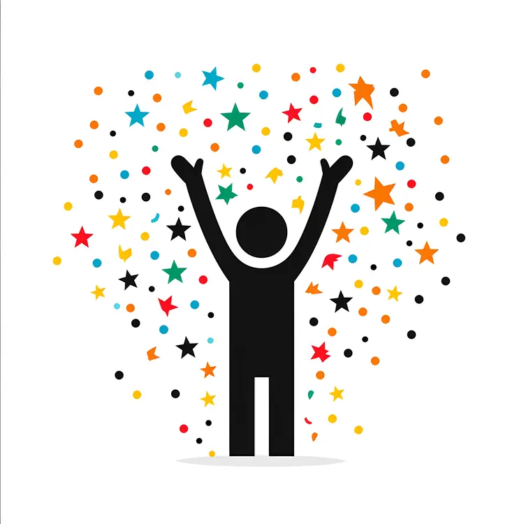 Happy Stick Figure with Colorful Stars