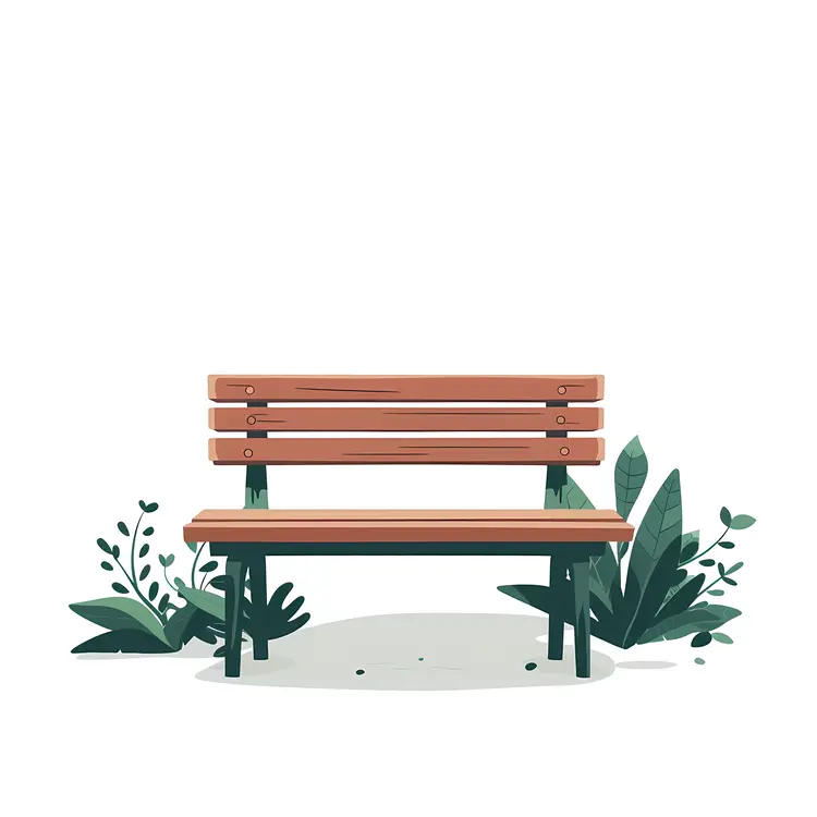 Brown Bench with Green Plants
