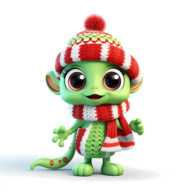 Adorable Green Winter Character