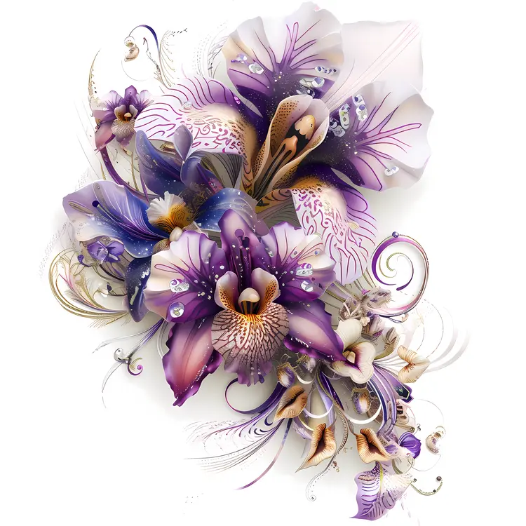Delicate Colorful Flower with Petals and Leaves