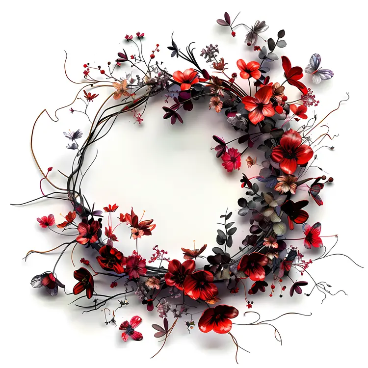 Red and Black Flower Wreath with Mixed Blooms