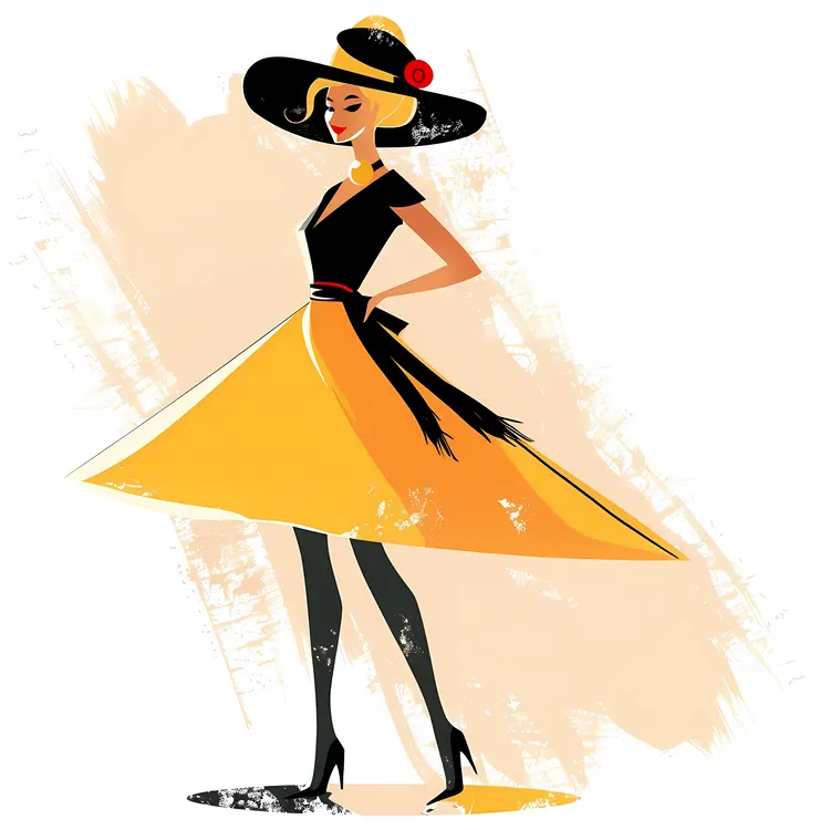 Stylish Fashion Illustration in Yellow Dress