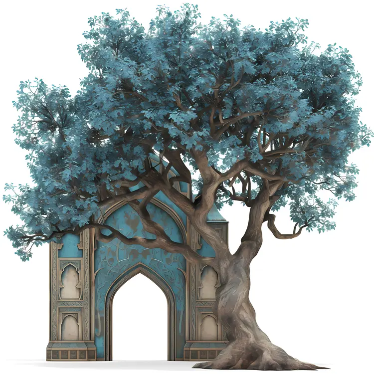 Fantasy Tree with Blue Leaves and Archway