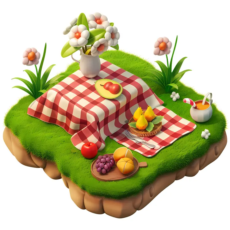 Picnic Setup with Food and Blanket Illustration