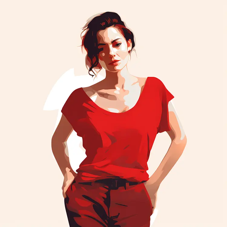 Casual Woman in Red Shirt