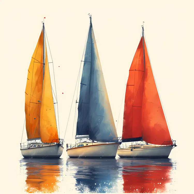 Colorful Sailboats on Calm Water