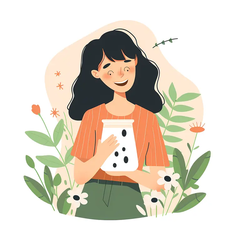 Girl Holding a Jar of Milk in a Garden